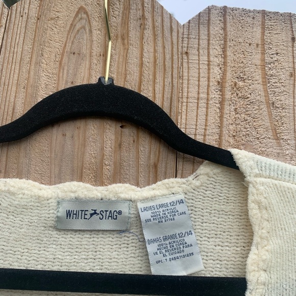 Vintage White Stag Cream Sweater- Size large‎ 12/14 pom pom Y2k cozy boho - Picture 4 of 11